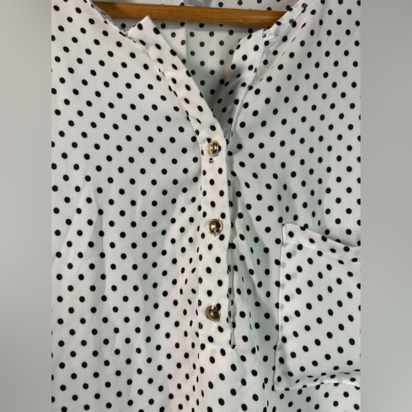 Business Casual Lightweight Cap Sleeve Blouse Sweet Rain Polka Dot Work Wear L - Picture 6 of 12